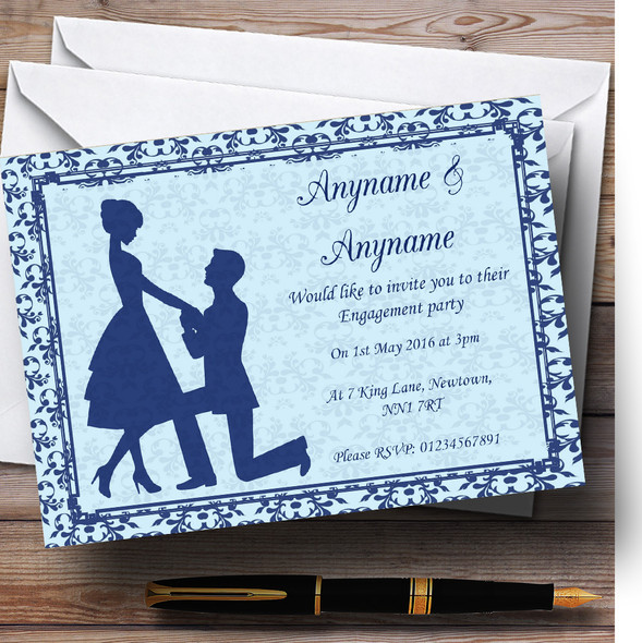 Blue Classic Vintage Personalised Engagement Party Invitations