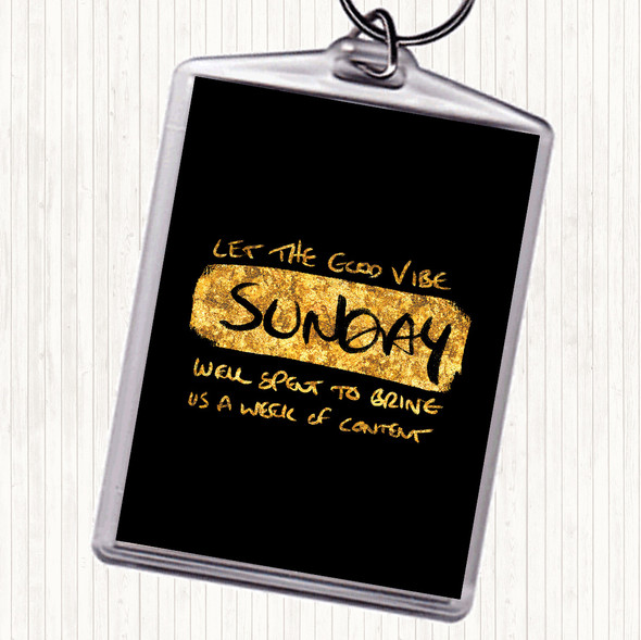 Black Gold Sunday Well Spent Quote Bag Tag Keychain Keyring