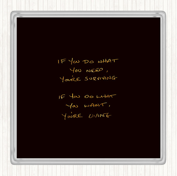 Black Gold Surviving Quote Drinks Mat Coaster