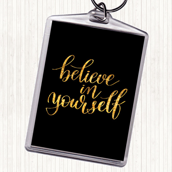 Black Gold Believe In Yourself Swirl Quote Bag Tag Keychain Keyring