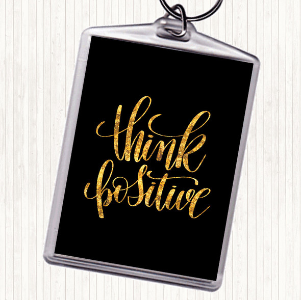 Black Gold Think Positive Quote Bag Tag Keychain Keyring