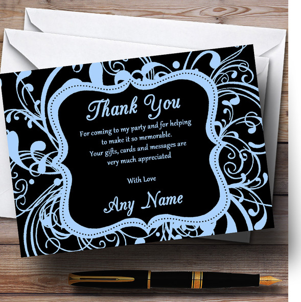 Black & Blue Swirl Deco Personalised Birthday Party Thank You Cards