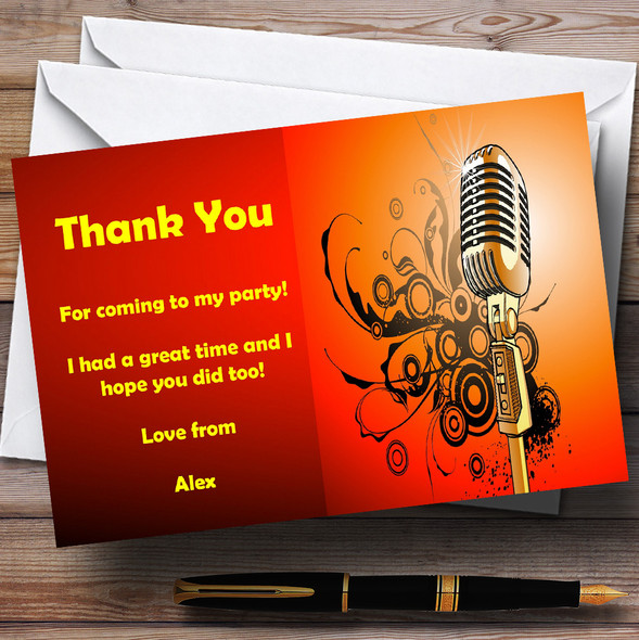 Red Orange Yellow Microphone Personalised Party Thank You Cards