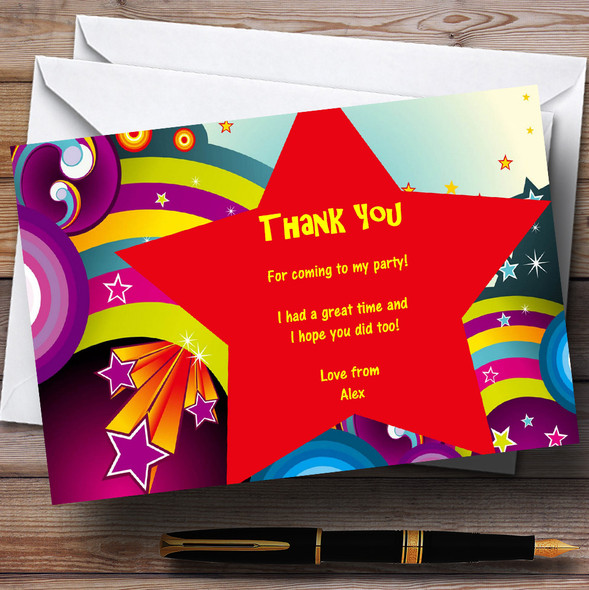 Red Star Rainbow Personalised Party Thank You Cards