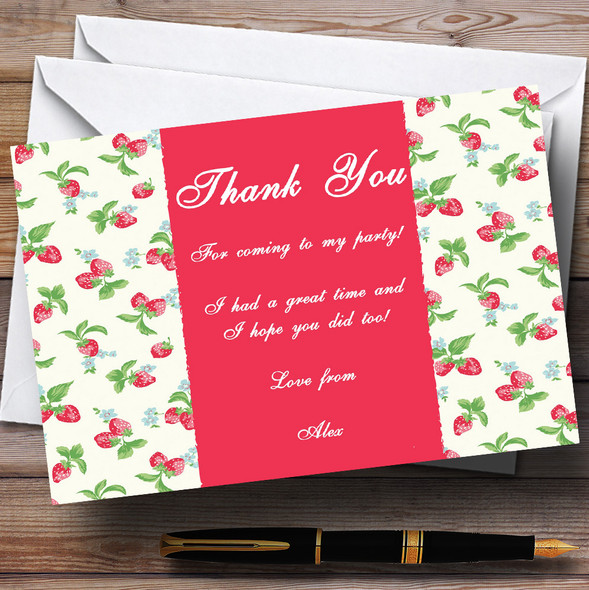 Strawberry Pink Vintage Tea Personalised Party Thank You Cards