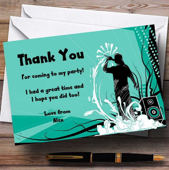 Turquoise Disco Music Personalised Party Thank You Cards