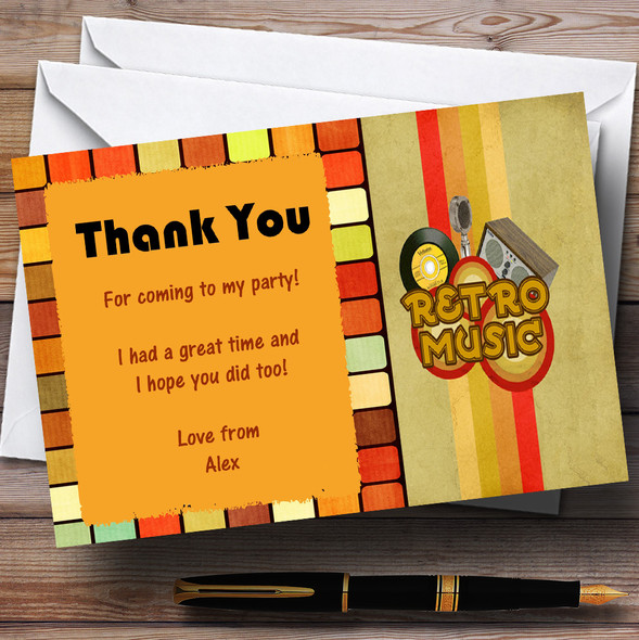 Funky Retro Music Personalised Party Thank You Cards