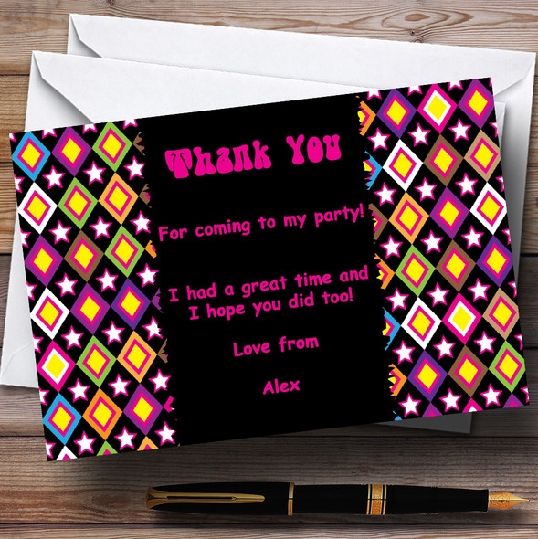 Pink Black Purple Retro Personalised Party Thank You Cards