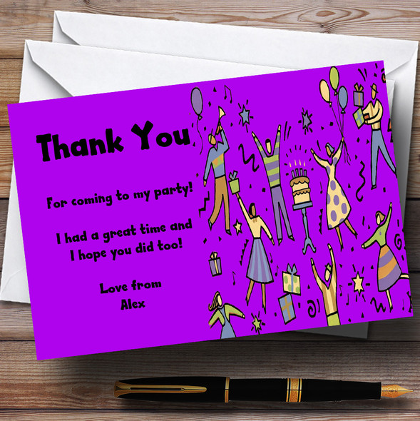 Purple Dancing People Personalised Party Thank You Cards