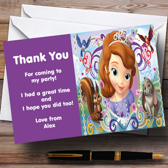 Sofia e First Purple Personalised Children's Birthday Party Thank You Cards
