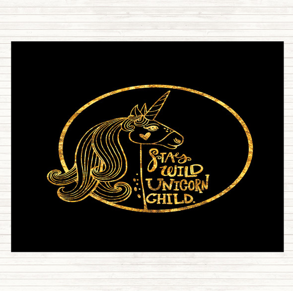 Black Gold Wild Unicorn Quote Dinner Table Placemat