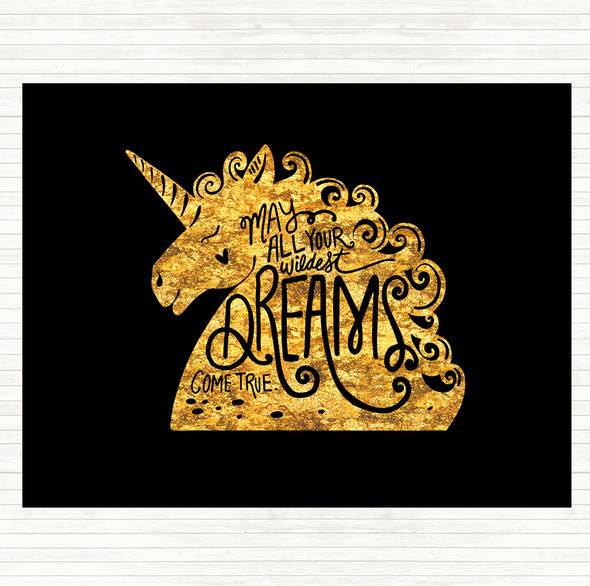 Black Gold Wildest Dreams Unicorns Quote Mouse Mat Pad