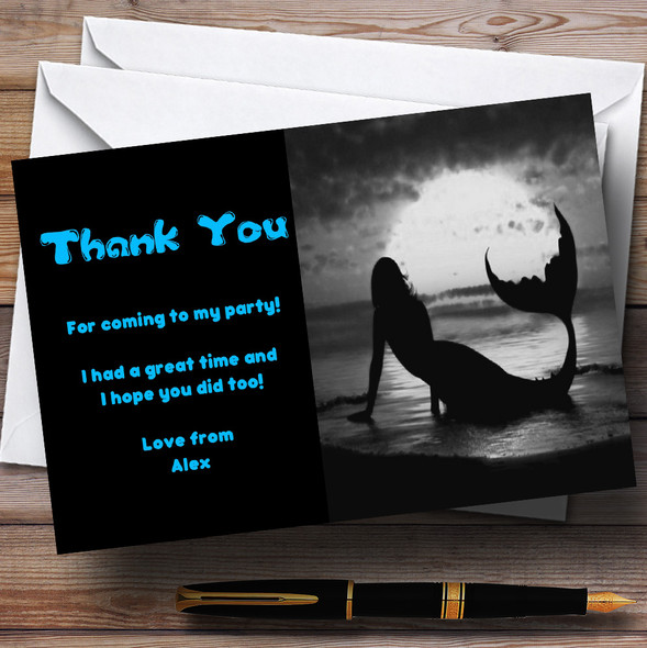 Black Mermaid Personalised Birthday Party Thank You Cards