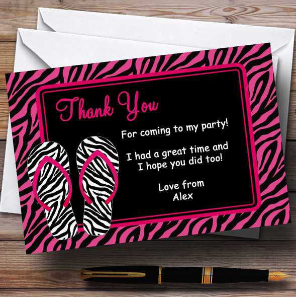 Zebra Print Pink Beach Pool Swimming Personalised Birthday Party Thank You Cards