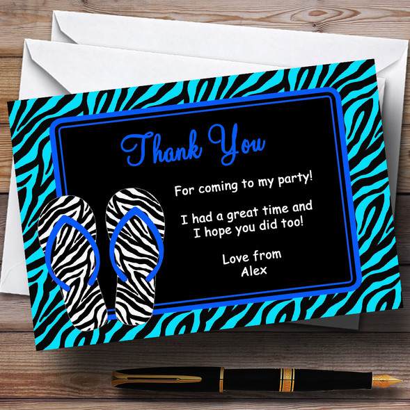 Blue Flip Flop Beach Pool Swimming Personalised Birthday Party Thank You Cards