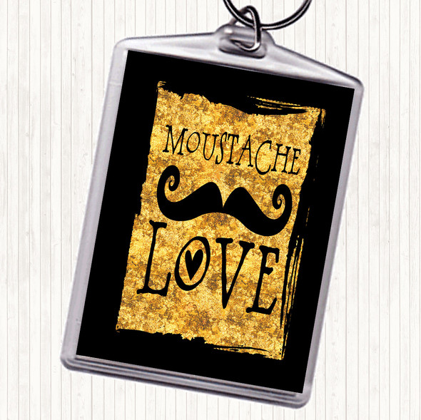 Black Gold Word Art Mustache Quote Bag Tag Keychain Keyring