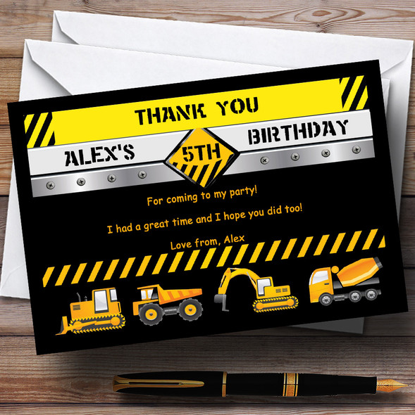 Digger Jcb Construction Builder Personalised Birthday Party Thank You Cards