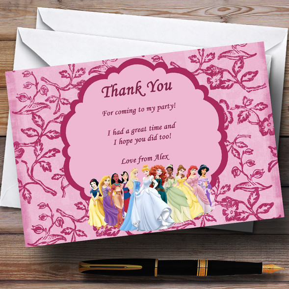 Pink Princess Personalised Birthday Party Thank You Cards