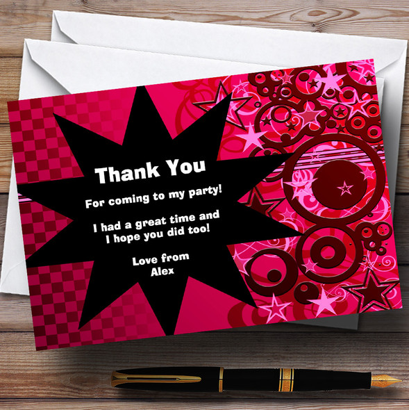 Pink Rockstar Personalised Birthday Party Thank You Cards