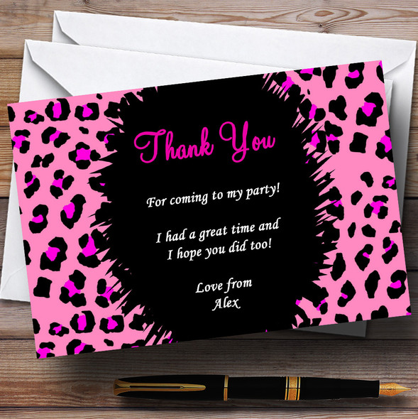 Funky Pink Leopard Print Personalised Party Thank You Cards