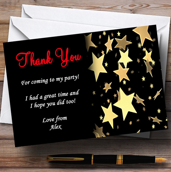 Gold Stars Red Text Personalised Party Thank You Cards