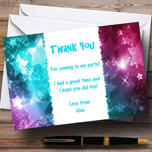 Purple & Aqua Stars Personalised Party Thank You Cards
