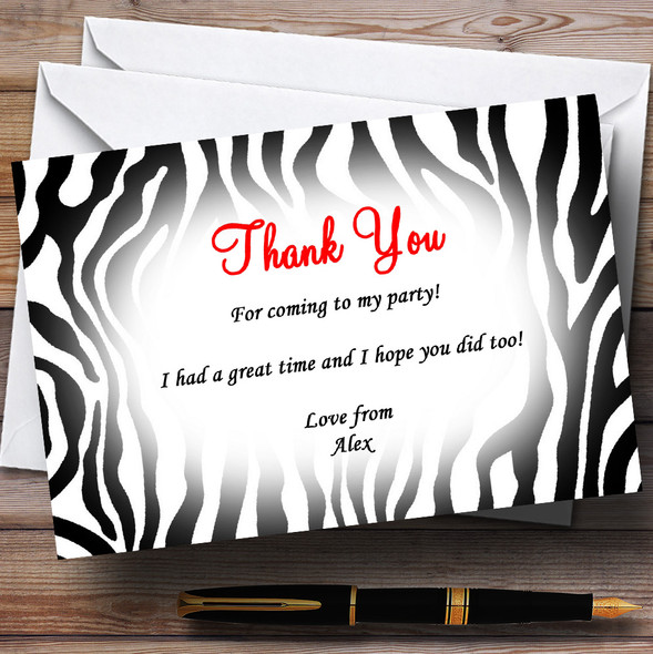 Zebra Print Red Personalised Party Thank You Cards