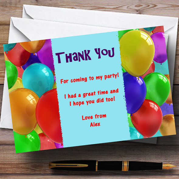 Aqua Balloons Personalised Children's Party Thank You Cards