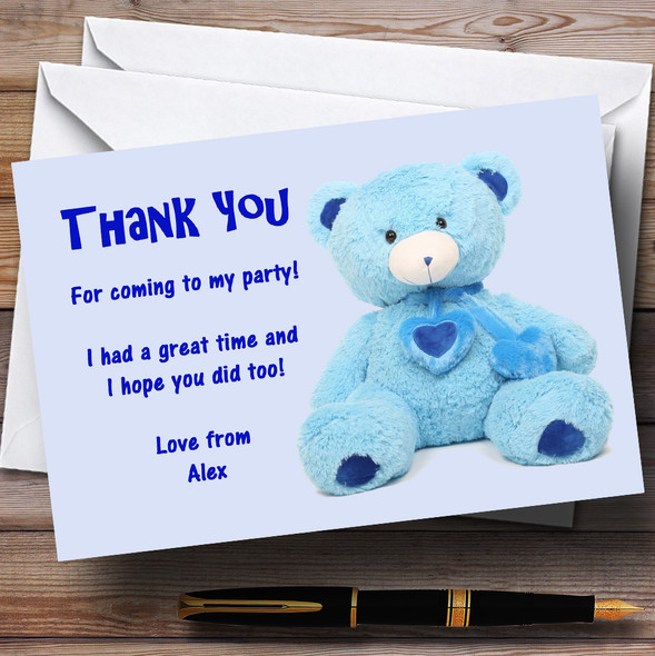 Blue Teddy Personalised Children's Party Thank You Cards