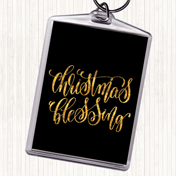 Black Gold Christmas Blessing Quote Bag Tag Keychain Keyring