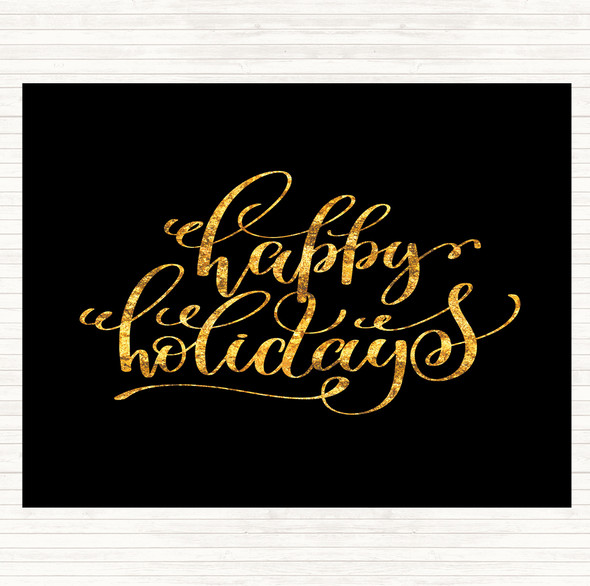 Black Gold Christmas Happy Holidays Quote Mouse Mat Pad