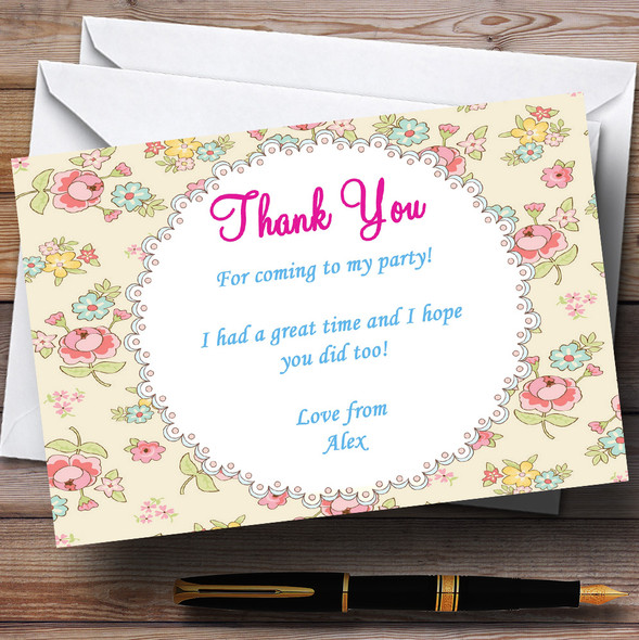Pink Floral Vintage Garden Tea Party Thank You Cards Personalized Party Thank.