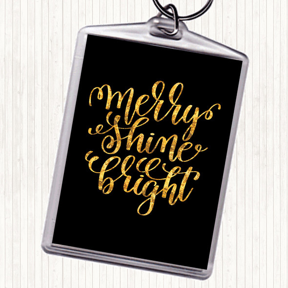 Black Gold Christmas Merry Shine Bright Quote Bag Tag Keychain Keyring