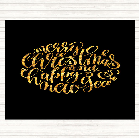 Black Gold Christmas Merry Xmas Happy New Year Quote Mouse Mat Pad