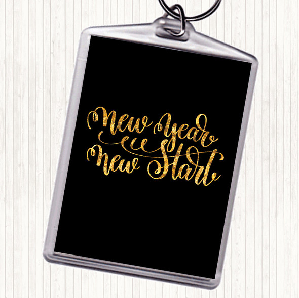 Black Gold Christmas New Year New Start Quote Bag Tag Keychain Keyring