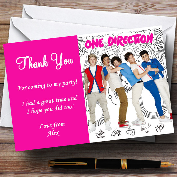 D Pink One Direction Personalised Children's Party Thank You Cards