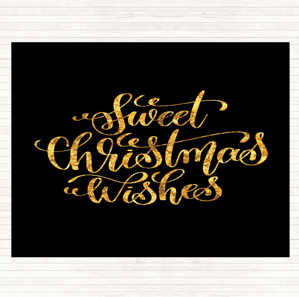 Black Gold Christmas Sweet Xmas Wishes Quote Mouse Mat Pad