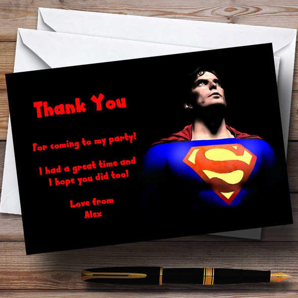 Black Superman Personalised Children's Party Thank You Cards