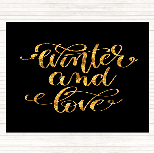 Black Gold Christmas Winter & Love Quote Mouse Mat Pad