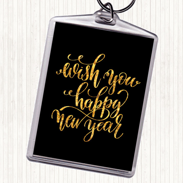 Black Gold Christmas Wish Happy New Year Quote Bag Tag Keychain Keyring