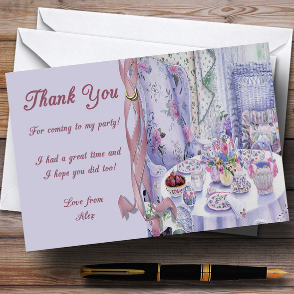 Lovely Lilac Vintage Tea Garden Personalised Party Thank You Cards