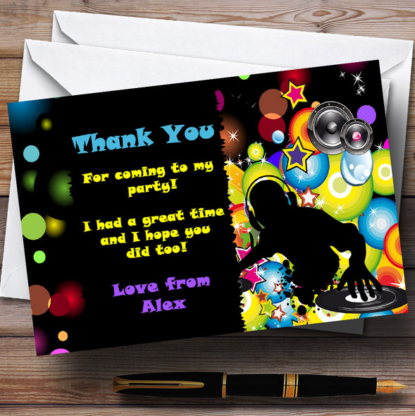 Colourful Disco DJ Personalised Party Thank You Cards
