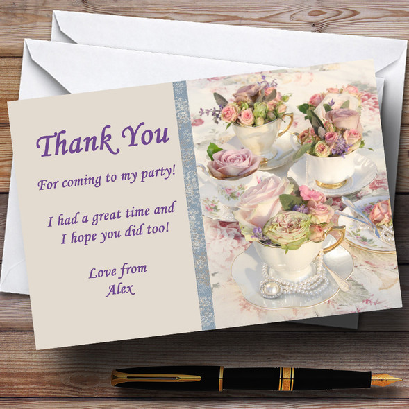 Floral Teacups Pretty Vintage Tea Personalised Party Thank You Cards