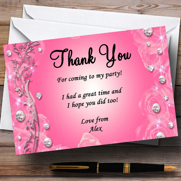 Pretty Pink Diamond Personalised Party Thank You Cards