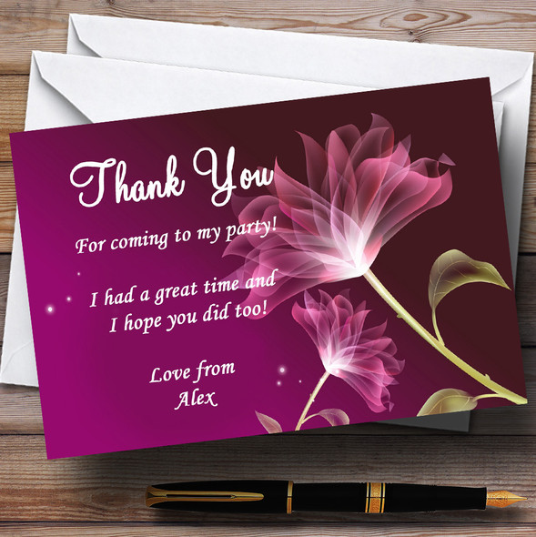 Purple Flower Stunning Personalised Party Thank You Cards