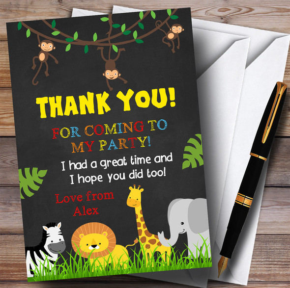 Any Age Chalk Jungle Animals Party Thank You Cards