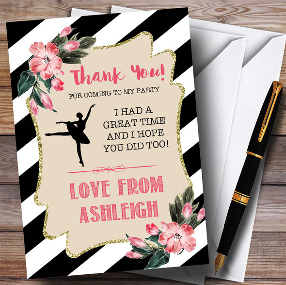 Black & White Floral Ballerina Ballet Party Thank You Cards