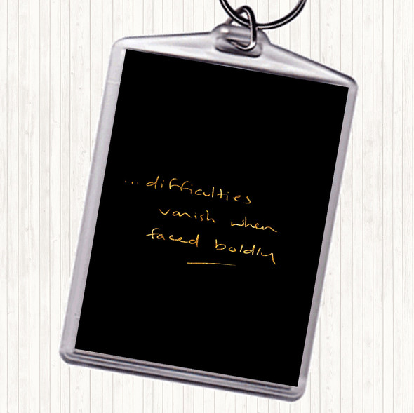 Black Gold Difficulties Quote Bag Tag Keychain Keyring