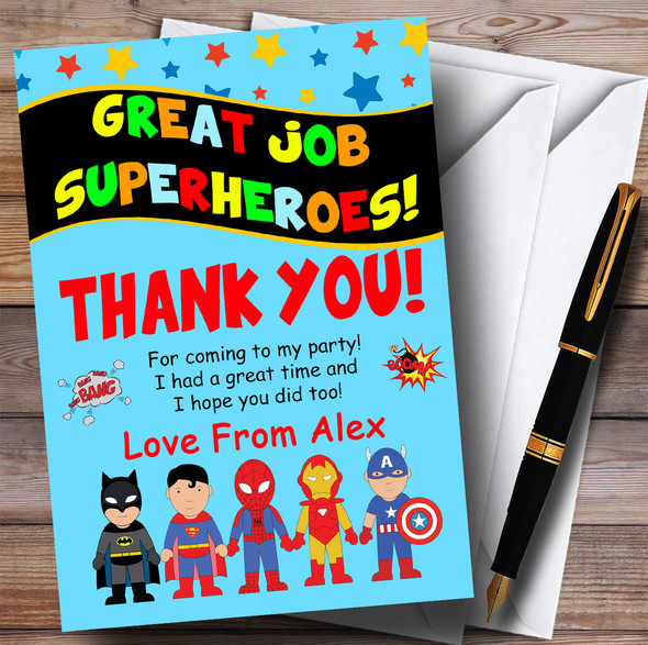 Blue Superhero Party Thank You Cards