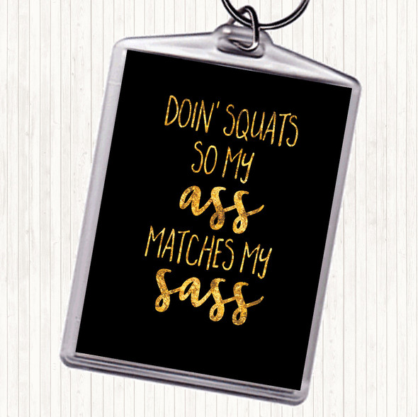Black Gold Doin Squats Quote Bag Tag Keychain Keyring